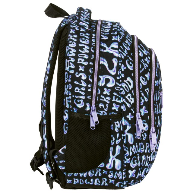 Vista lateral da mochila com bolso para garrafa de água