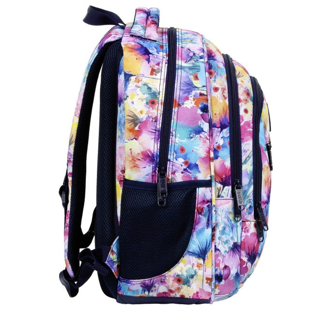 Vista lateral da mochila com bolso para garrafa de água