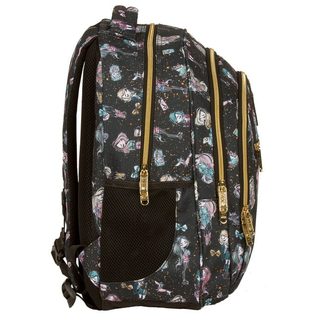 Vista lateral da mochila com bolso para garrafa de água