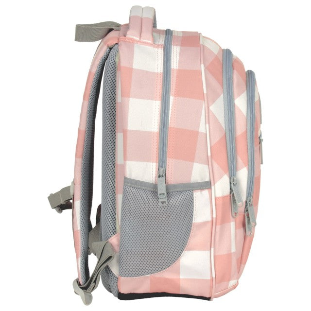 Vista lateral da mochila com bolso para garrafa de água