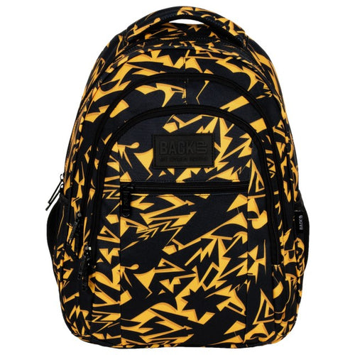 Detalhe das formas angulosas pretas sobre fundo amarelo