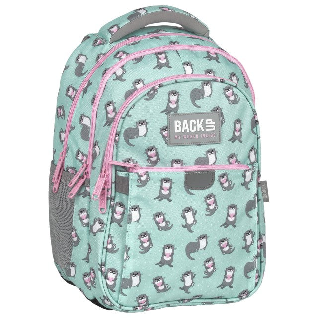 Mochila escolar BackUP P 12 Lontras Apaixonadas, vista frontal