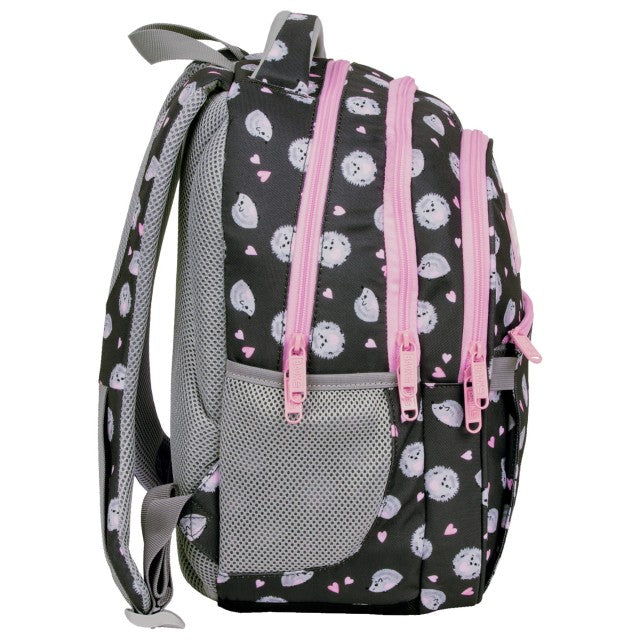 Vista lateral da mochila com bolso para garrafa de água
