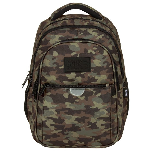 Mochila Camuflagem Média vista de lado com bolso para cantil