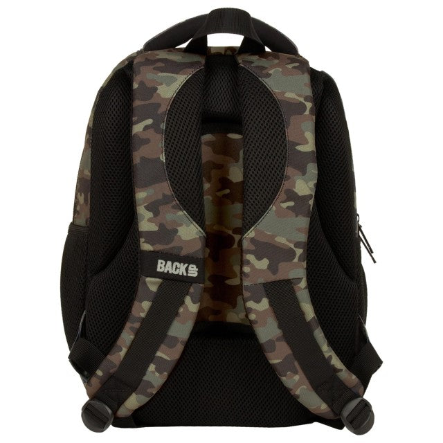 Interior da mochila Camuflagem Média com os compartimentos abertos