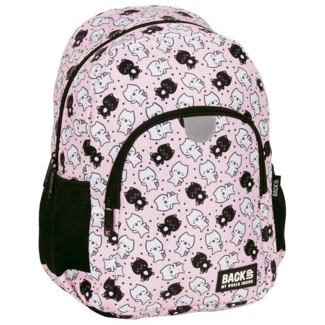 Mochila Gatinhos Rosa tamanho Pequena 34x26x14, vista frontal