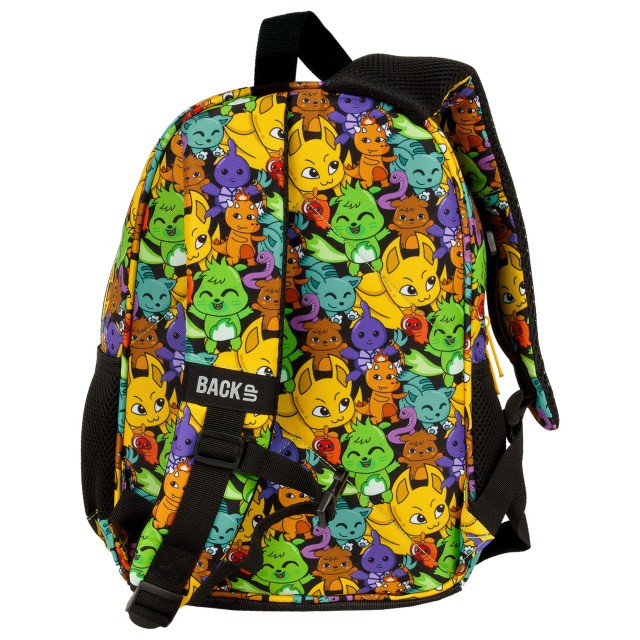 Mochila BackUP Space Animals Pequena, pormenor das criaturas do espaço e dos fechos amarelos
