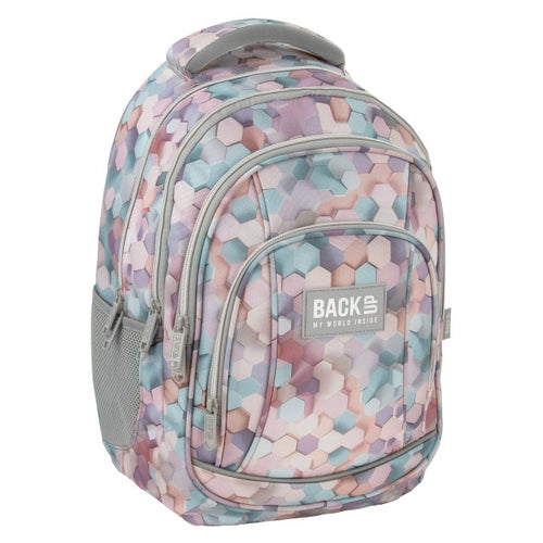 Mochila escolar BackUP A 13 Geometric Beige, vista frontal