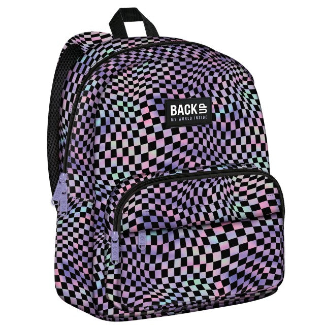 Mochila escolar BackUP C 20 Crazy Checkerboard, vista frontal