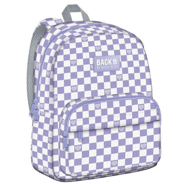 Mochila escolar BackUP C 26 Purple Checkerboard, vista frontal