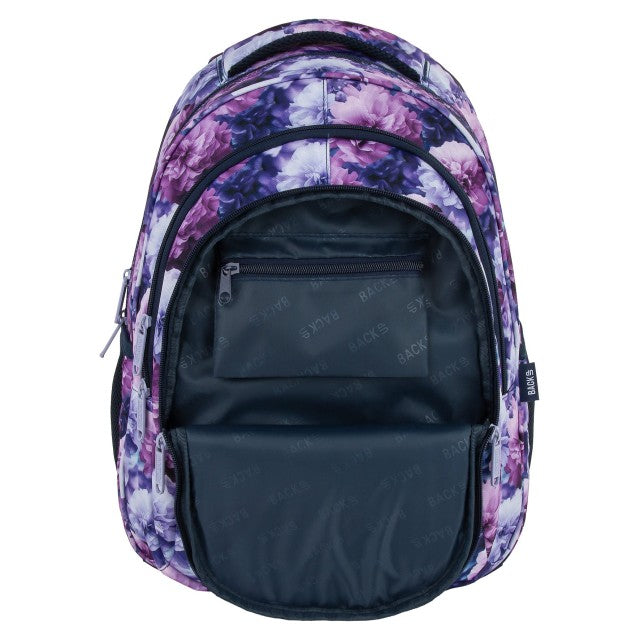 Mochila BackUP O 02 Violet Bloom, detalhe do padrão floral