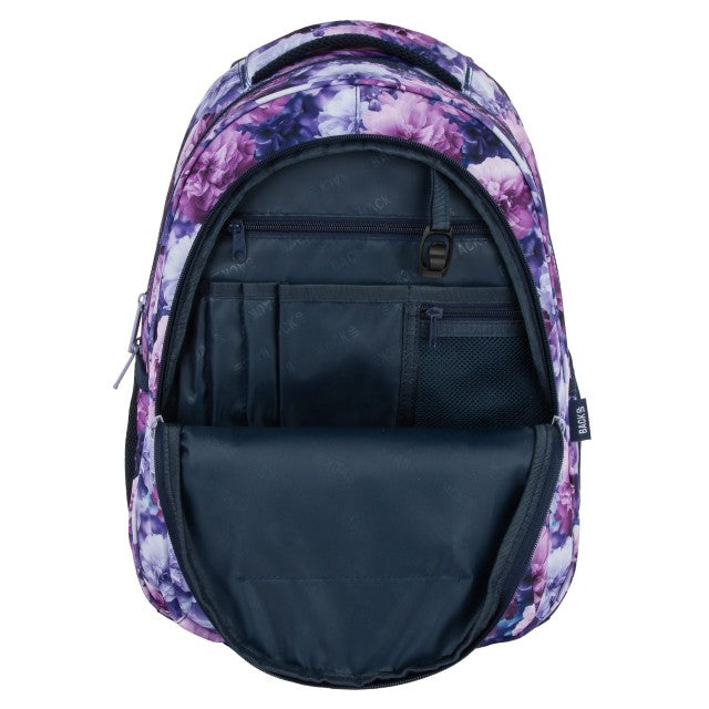 Mochila BackUP O 02 Violet Bloom, fundo reforçado e pega