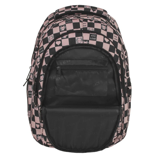 Mochila BackUP O 15 Axolot Heart, detalhe do padrão xadrez com axolote