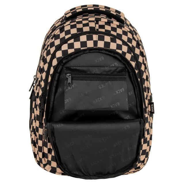 Mochila BackUP O 24 Xadrez Bege, detalhe do padrão xadrez