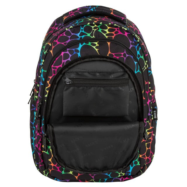 Mochila BackUP O 29 Fluo, detalhe do padrão de bolhas em arco-íris