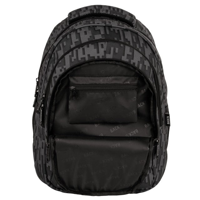Mochila BackUP O 58 Steel, detalhe do padrão geométrico em cinzentos