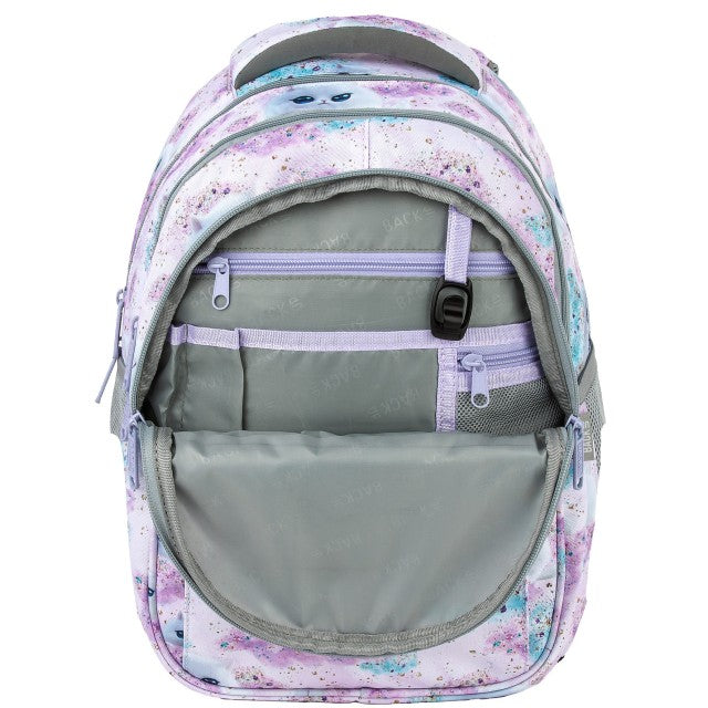Mochila BackUP P 01 Dreamy, detalhe do padrão de gatinhos e nuvens