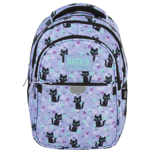 Mochila BackUP P 16 Magic Cats, vista lateral com bolso para garrafa