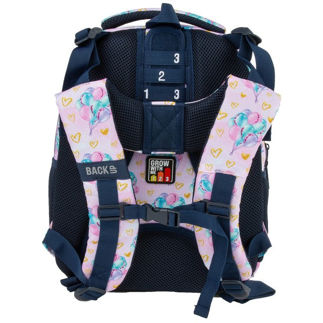 Mochila BackUP R 41 Balloons, detalhe dos balões e apontamentos dourados