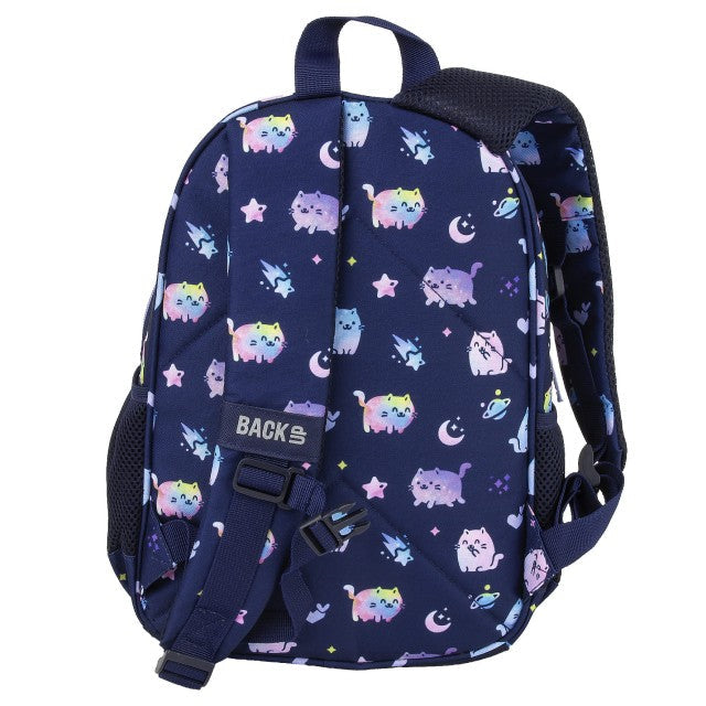 Mochila BackUP Violet Kittens Pequena, pormenor dos gatinhos pastel sobre o fundo roxo