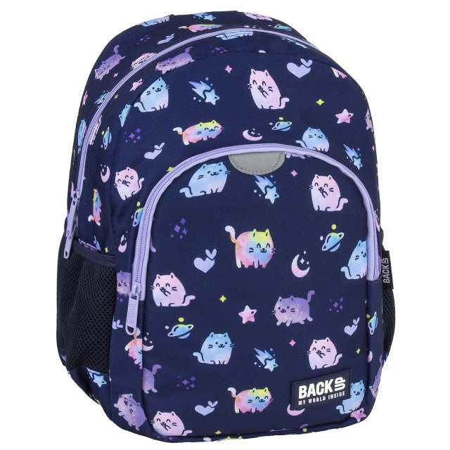 Mochila BackUP Violet Kittens tamanho Pequena 34x26x14, vista frontal