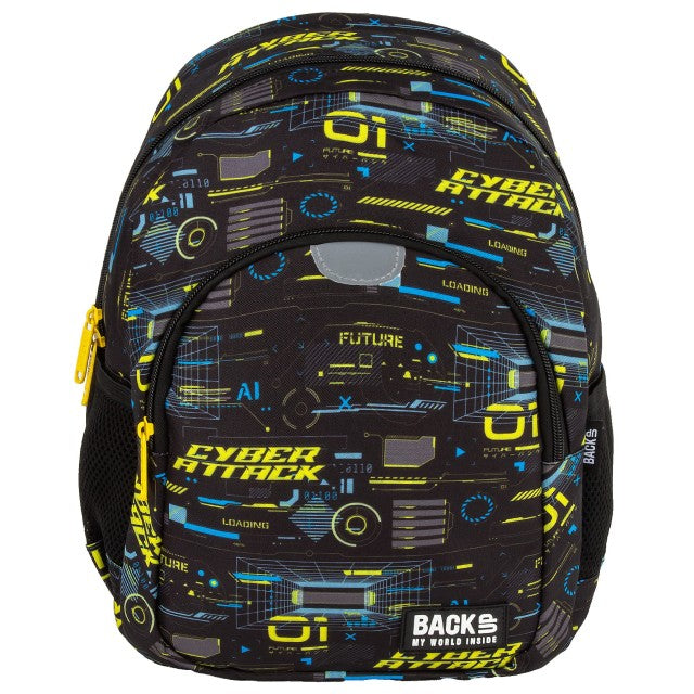 Tamanho Pequena 34x26x14, vista lateral com bolso para garrafa