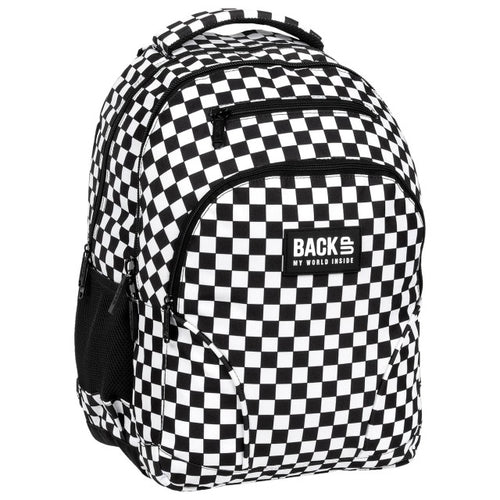 Mochila escolar BackUP W 94 com padrão xadrez, vista frontal