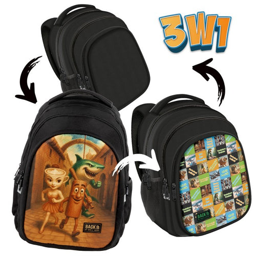 Mochila escolar BackUP D 56 preta com painel Brainrot, vista frontal