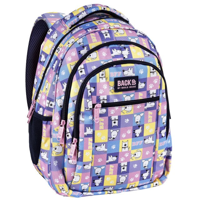 Mochila escolar BackUP O 11 com cãezinhos BFF, vista frontal