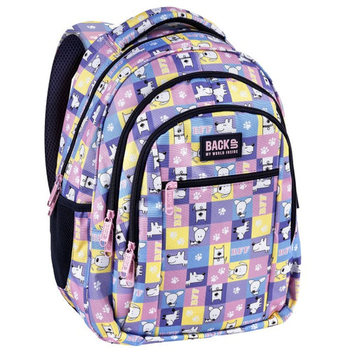 Mochila escolar BackUP O 11 com cãezinhos BFF, vista frontal