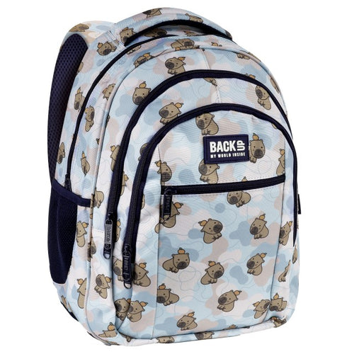 Mochila escolar BackUP O 31 com capivaras e laranjas, vista frontal