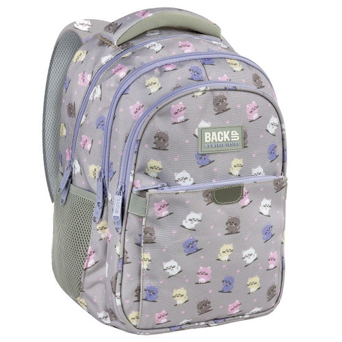 Mochila BackUP P 02 com gatinhos pastel, vista frontal