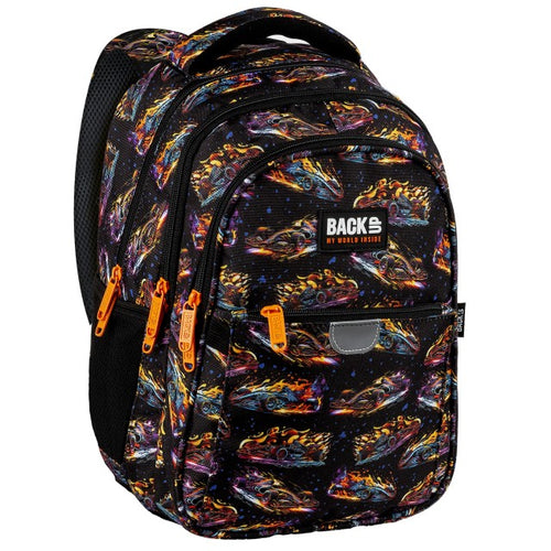 Mochila BackUP P 70 com carros de corrida, vista frontal