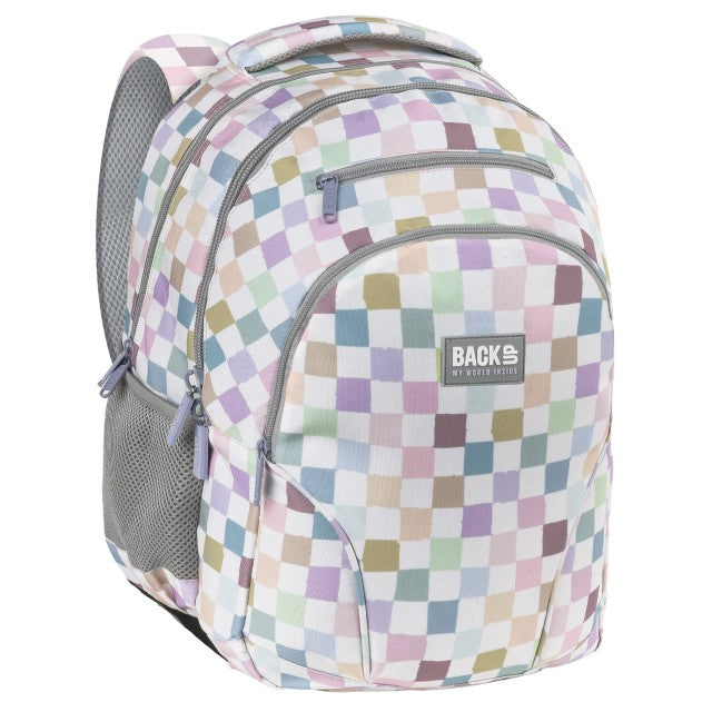 Mochila BackUP W 01 em xadrez pastel, vista frontal