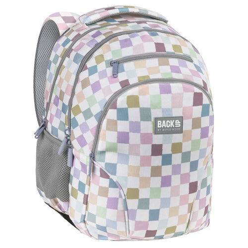 Mochila BackUP W 01 em xadrez pastel, vista frontal
