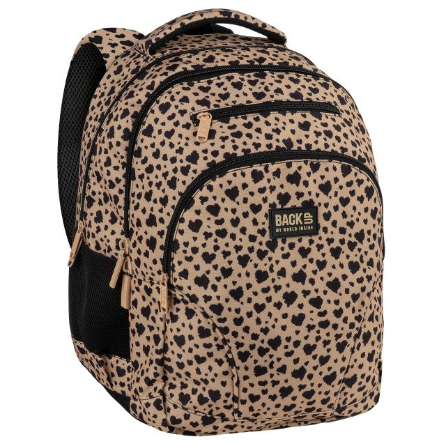 Mochila BackUP W 50 com padrão leopardo, vista frontal