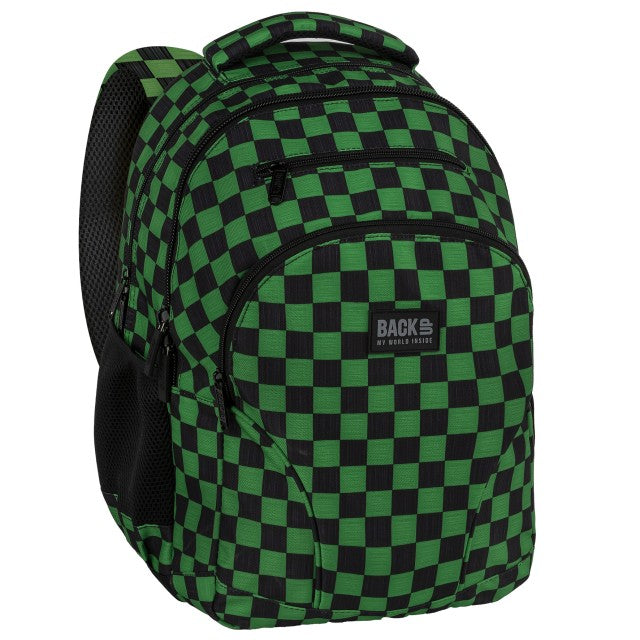 Mochila BackUP W 73 em xadrez verde e preto, vista frontal