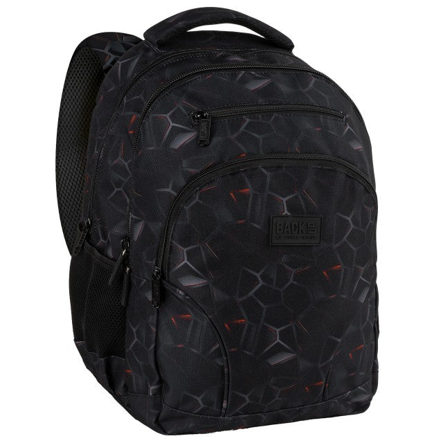Mochila BackUP W 75 preta com linhas alaranjadas, vista frontal