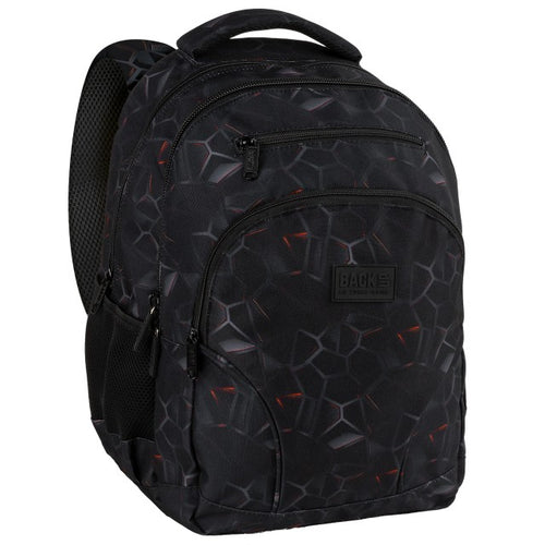 Mochila BackUP W 75 preta com linhas alaranjadas, vista frontal