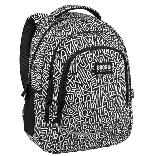 Mochila BackUP X 12 com letras a branco sobre preto, vista frontal