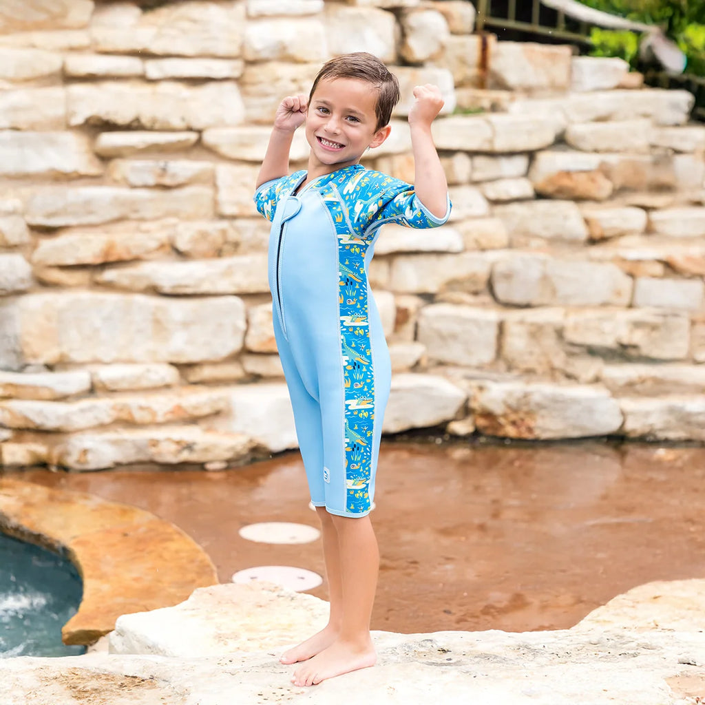 Splash About - Traje de neopreno térmico infantil de playa/piscina Kids Shorty Wetsuit Crocodile Swamp