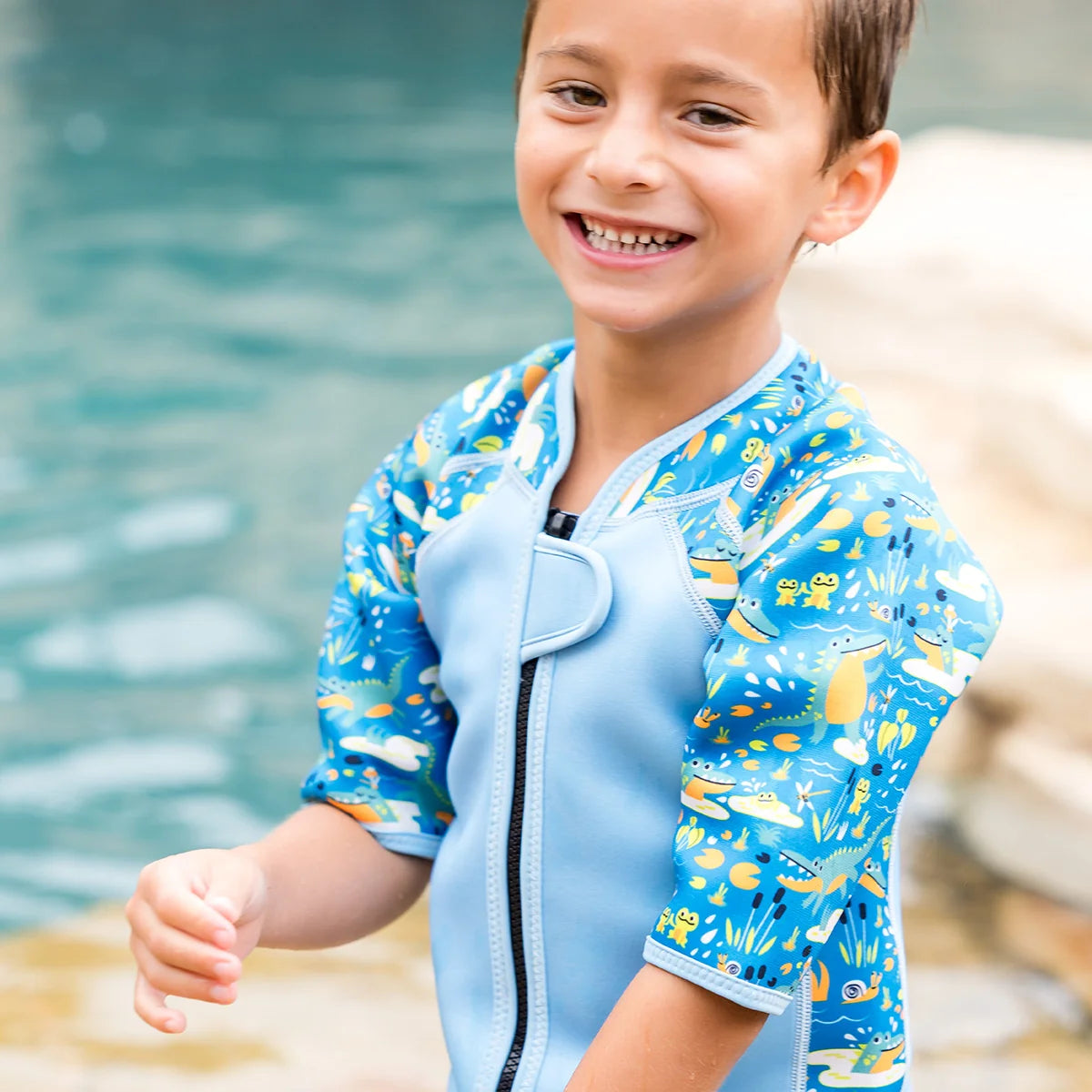 Splash About - Traje de neopreno térmico infantil de playa/piscina Kids Shorty Wetsuit Crocodile Swamp