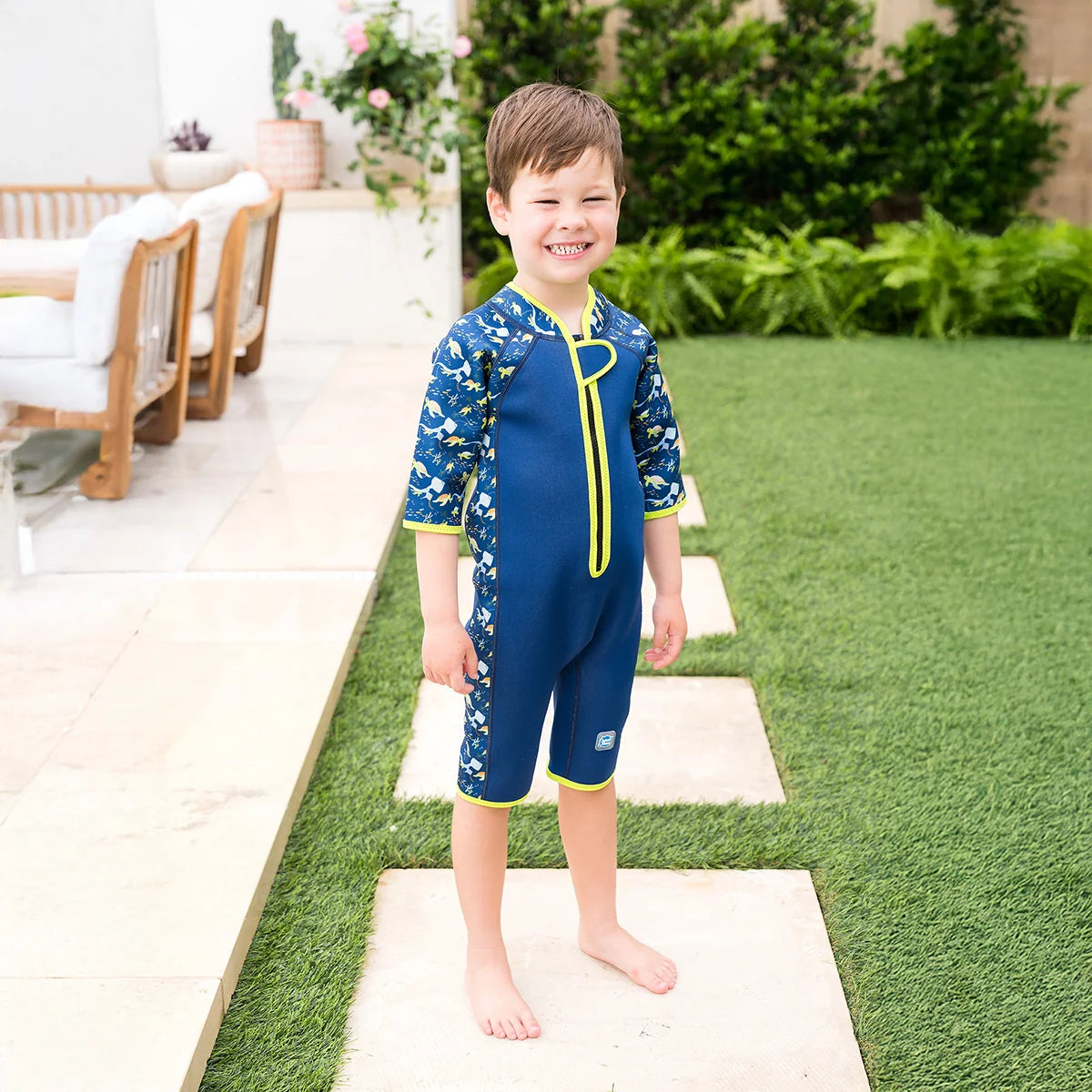 Splash About - Traje térmico de playa/piscina para niños Shorty Wetsuit Turtle Tide