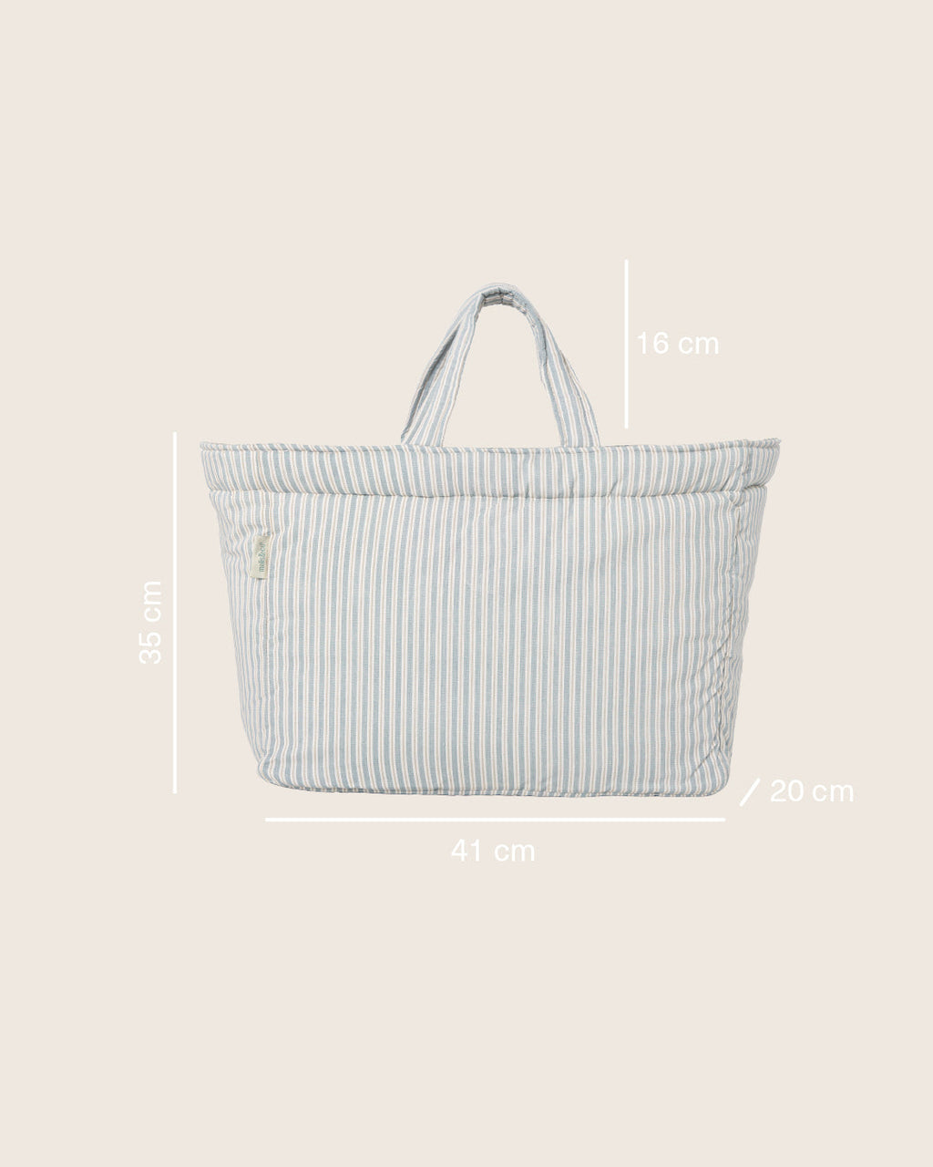 Shopper bag MolisandCo Blue Stripes em algodão macio e resistente, com asas largas, saco espaçoso para o dia a dia