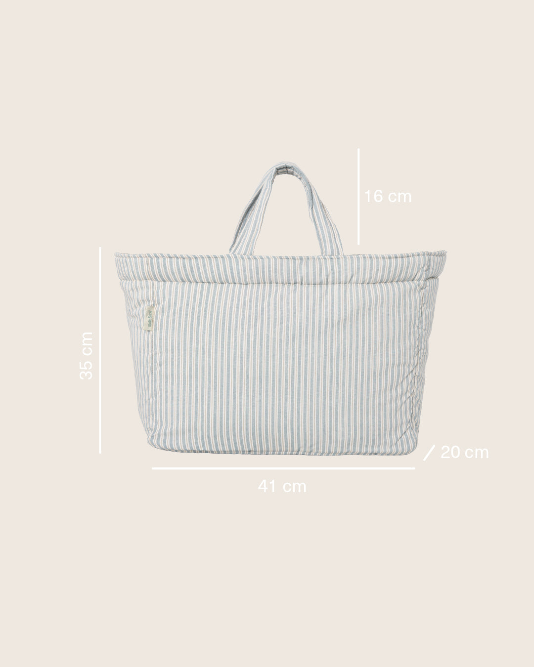 Shopper bag MolisandCo Blue Stripes em algodão macio e resistente, com asas largas, saco espaçoso para o dia a dia