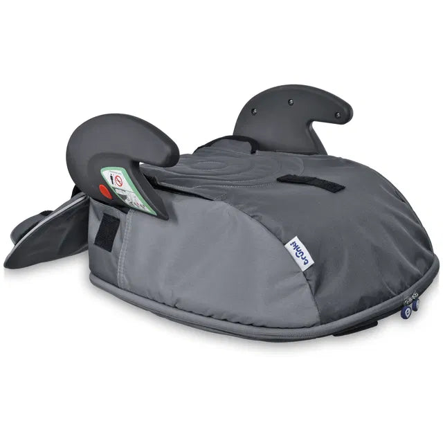 Trunki BoostApak em modo banco elevatório, vista lateral, mostrando o formato ergonómico e as guias de cinto.