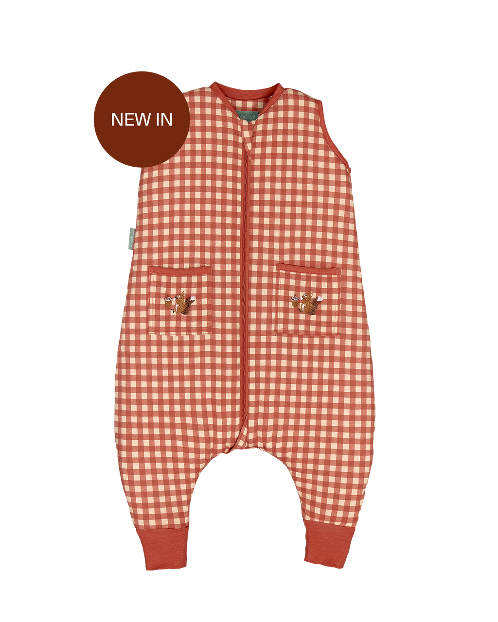 Pijama manta MolisandCo TOG 2.5 com pés no padrão Vichy Clay, visto de frente
