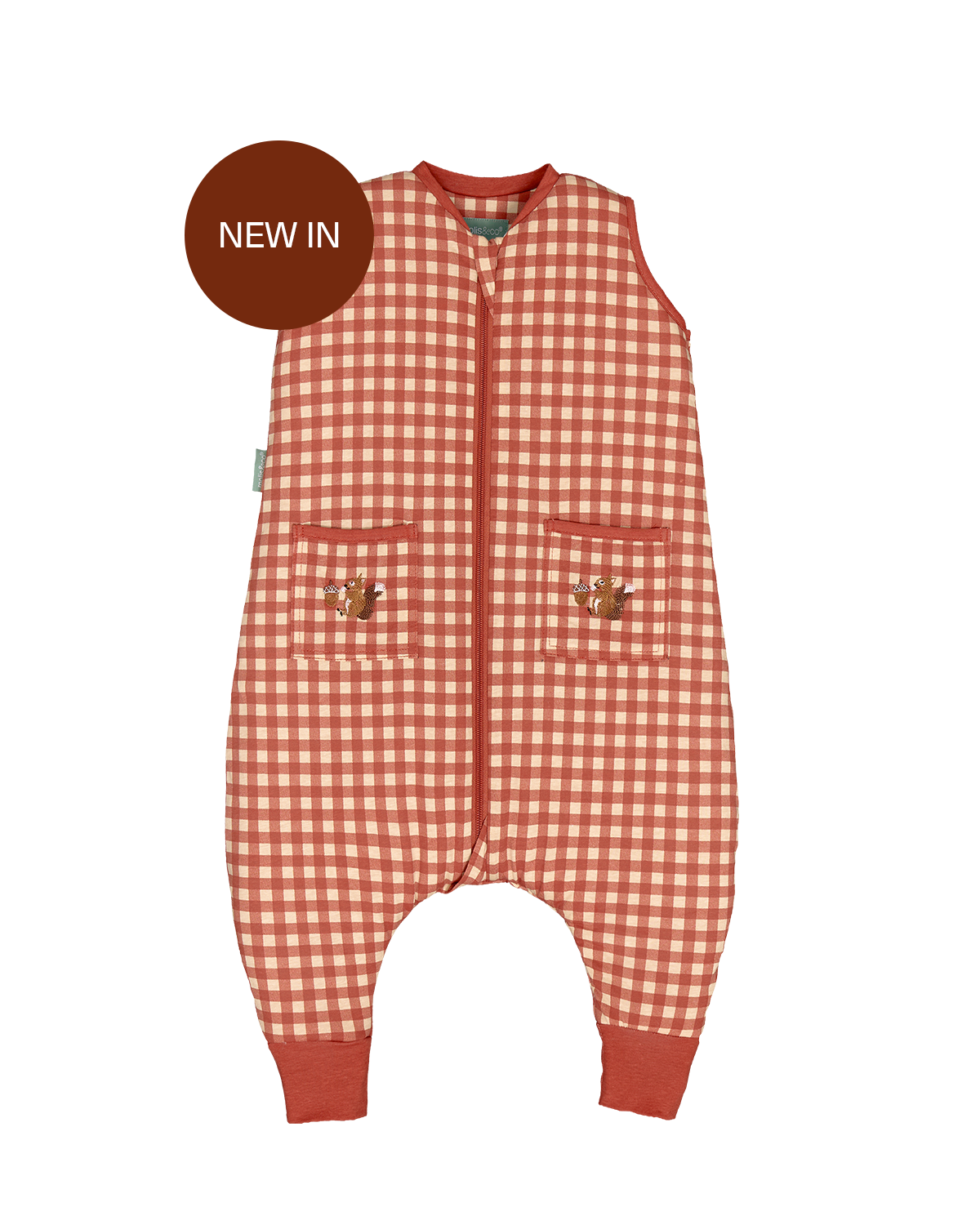 Pijama manta MolisandCo TOG 2.5 com pés no padrão Vichy Clay, visto de frente