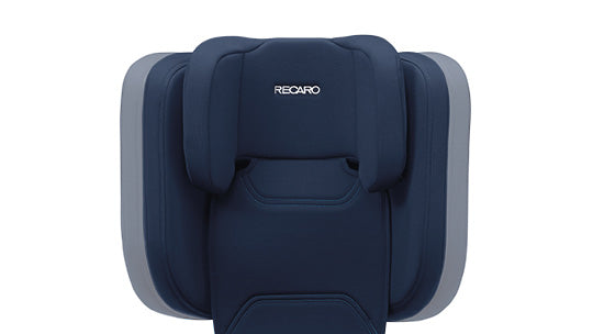 Vista traseira da cadeira auto Recaro Monza CFX em azul.