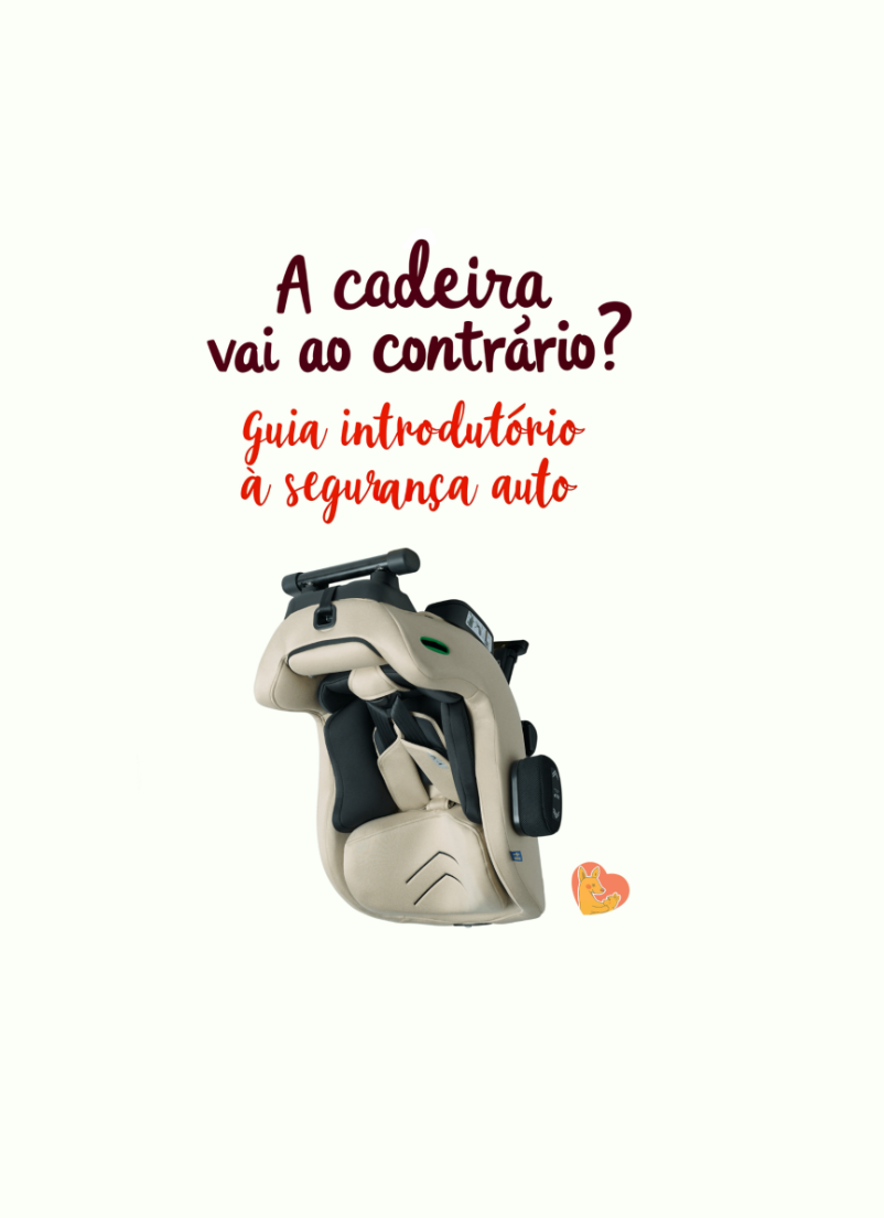Capa simplificada do guia "A cadeira vai ao contrário?" com uma cadeira auto bege e um pequeno ícone de coração sobre fundo claro.